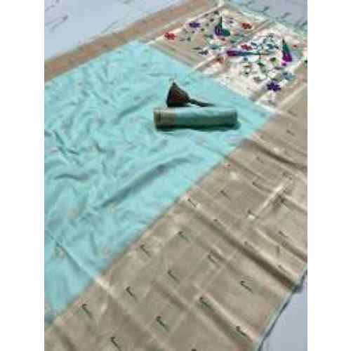 Aqua Blue pure soft silk weaving Paithani saree