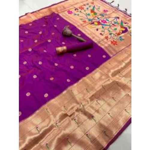 Royal Purple pure soft silk weaving Paithani saree