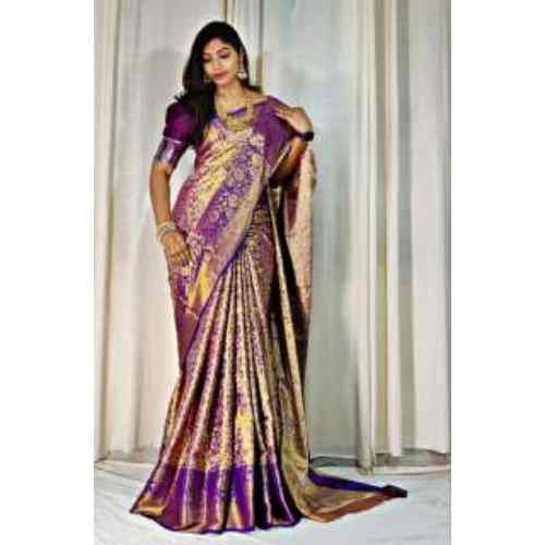 Royal Purple & Antique Gold Banarasi Silk Saree