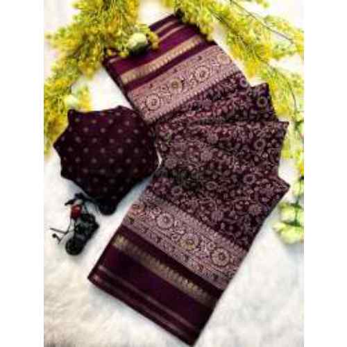 Wine Maroon Ajrakh Aura Soft Cotton Silk Saree