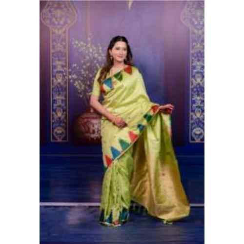 Pastel Lime Green & Gold Temple Glow Premium Soft Silk Saree Collection