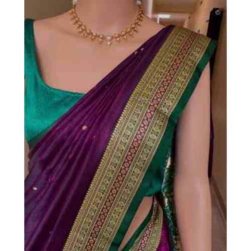 Royal Purple & Bottle Green PURE SOFT BANARASI SILK SAREE