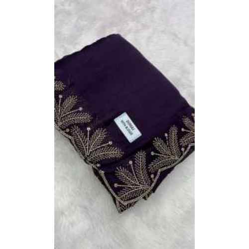 Royal Purple Silk Saree – Deep purple silk featuring intricate gold embroidered leaf motifs for a regal finish.