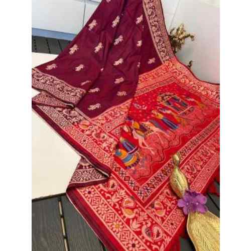 Maroon & Coral Pink Combination saree