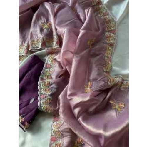 Dusty Mauve Butterfly Bloom Crushed Organza Saree