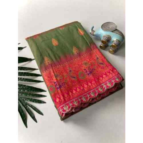 Parrot Green & Red Paithani Silk Saree