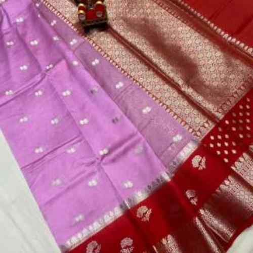 Baby Pink / Blush Pink with Red Border BANARASI RAW MANGO DAYBAL SOFT SILK SAREE