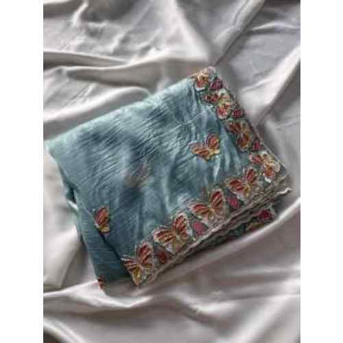 Powder Blue Butterfly Embroidered Saree