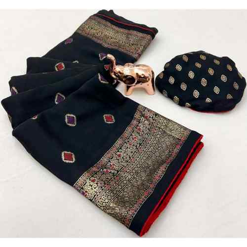 Black With Gold Border Saree