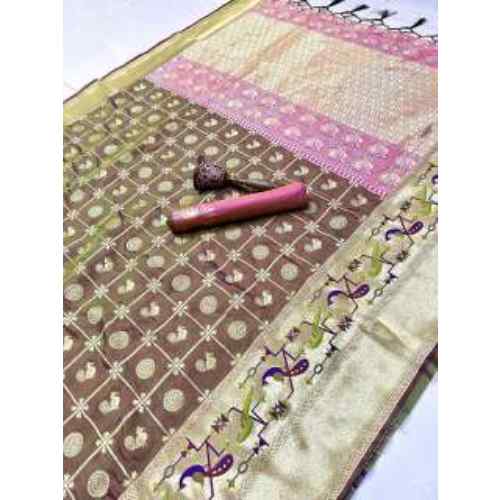 Chocolate Brown pure soft silk weaving Paithani saree