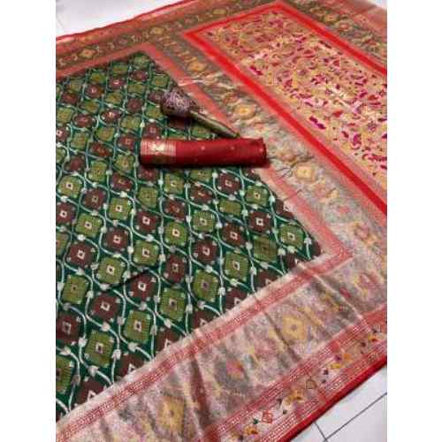 Bottle Green pure soft silk weaving Paithani saree