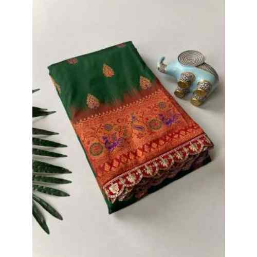 Dark Green & Orange Paithani Silk Saree
