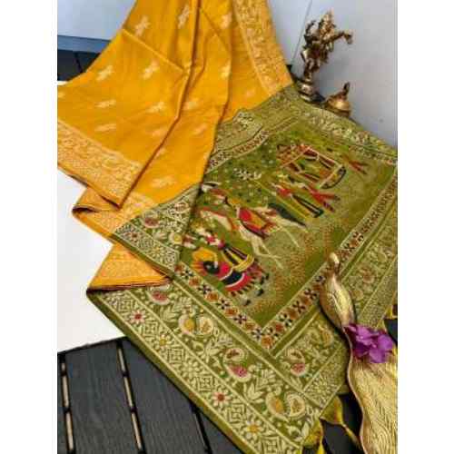 Mustard Yellow with Olive Green saree