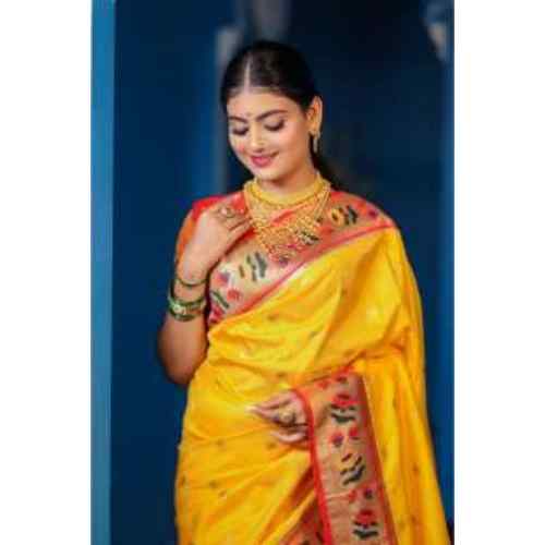 Sunshine Yellow & Gold Premium Lotus Paithani