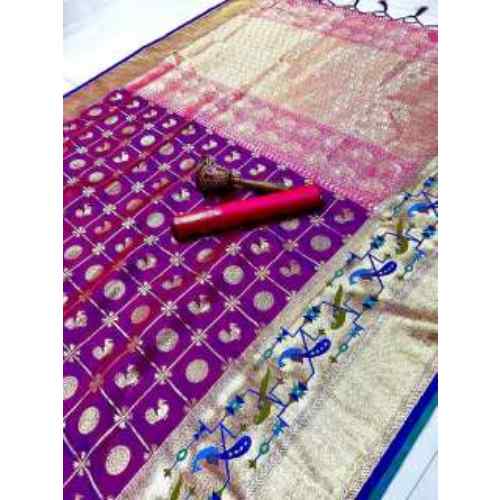 Magenta Purple pure soft silk weaving Paithani saree