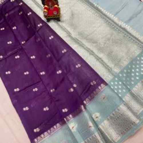 Deep Purple / Wine Purple with Red Border BANARASI RAW MANGO DAYBAL SOFT SILK SAREE
