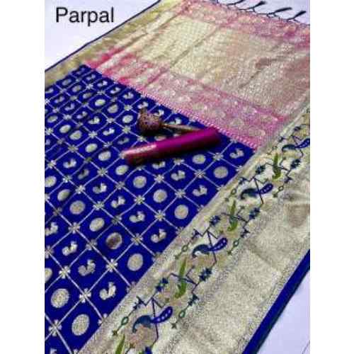 Deep Royal Blue pure soft silk weaving Paithani saree