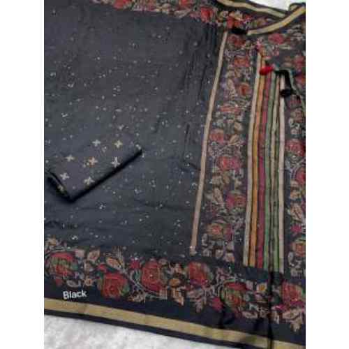 Kashmiri Zaal Elegance Mul Cotton Saree – Black