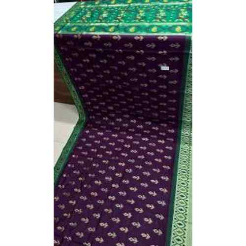 Royal Purple Soft Silk Saree – Deep purple body with elegant gold butti weaving and a contrasting green border.