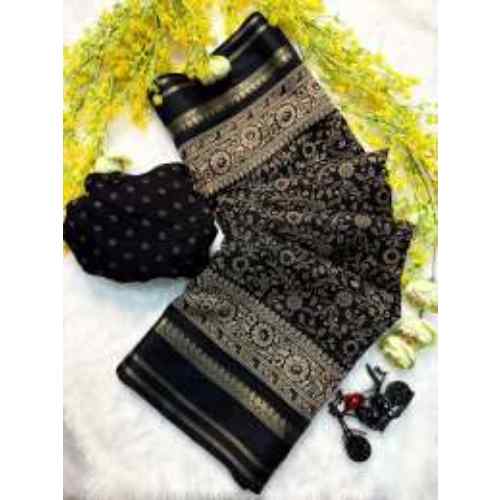 Classic Black Ajrakh Aura Soft Cotton Silk Saree