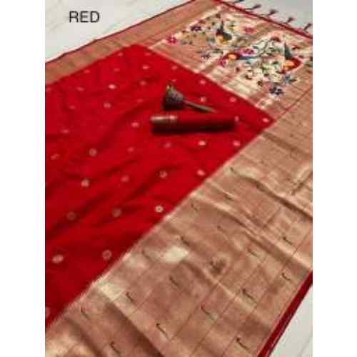 Classic Red pure soft silk weaving Paithani saree