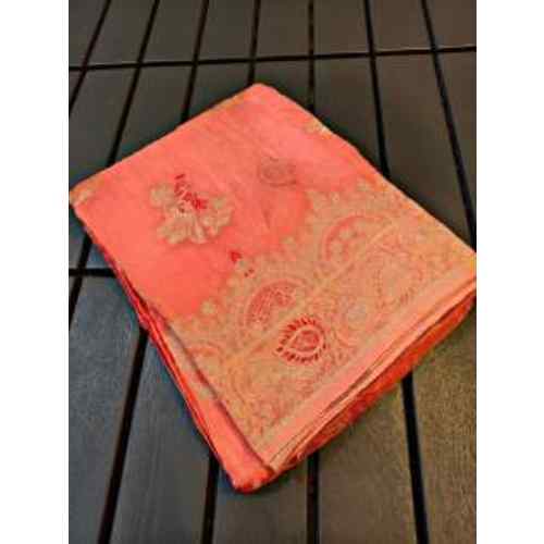 Coral Peach / Reddish Peach Pure Mashru Silk Saree