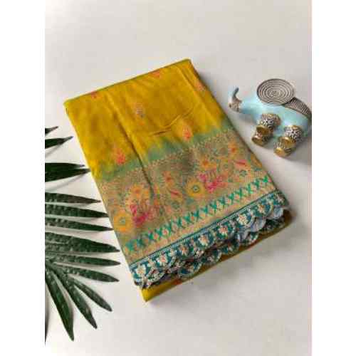 Mustard Yellow & Green Paithani Silk Saree