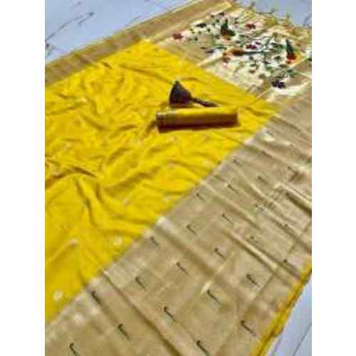 Mustard Yellow pure soft silk weaving Paithani saree