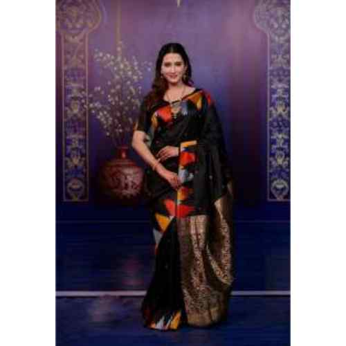 Classic Black & Multicolour Temple Glow Premium Soft Silk Saree Collection