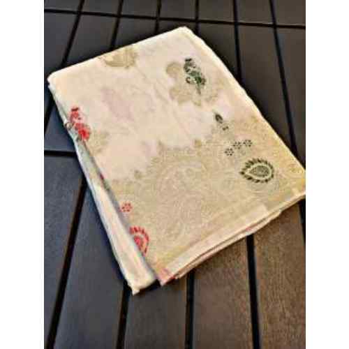 Off-White / Cream with subtle multicolour accents Pure Mashru Silk Saree
