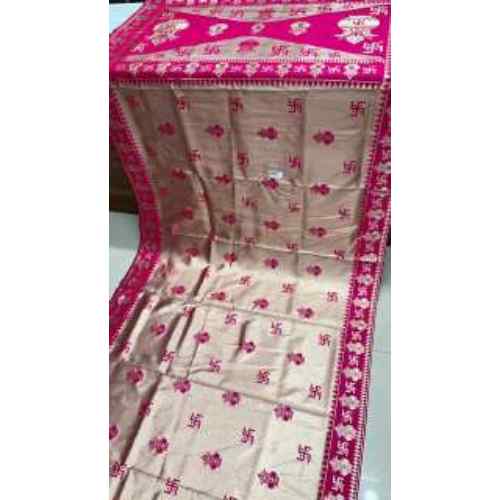 Royal Sand Beige & Magenta Temple Motif Saree