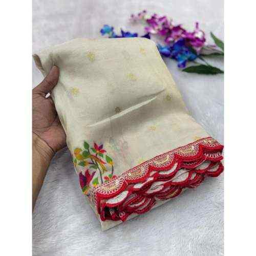 Ivory / Off-White Tissue Shimmer Silk Paithani Saree