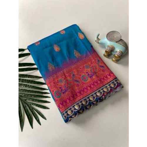 Teal Blue & Magenta Paithani Silk Saree