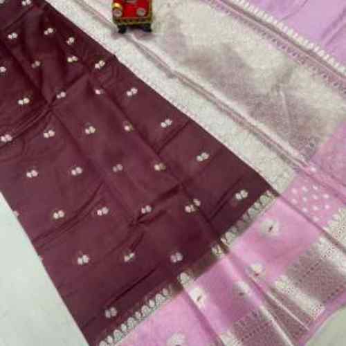 Lavender / Light Mauve with Red Border BANARASI RAW MANGO DAYBAL SOFT SILK SAREE