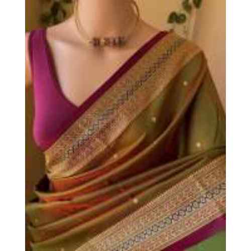 Olive Green & Rani Pink PURE SOFT BANARASI SILK SAREE