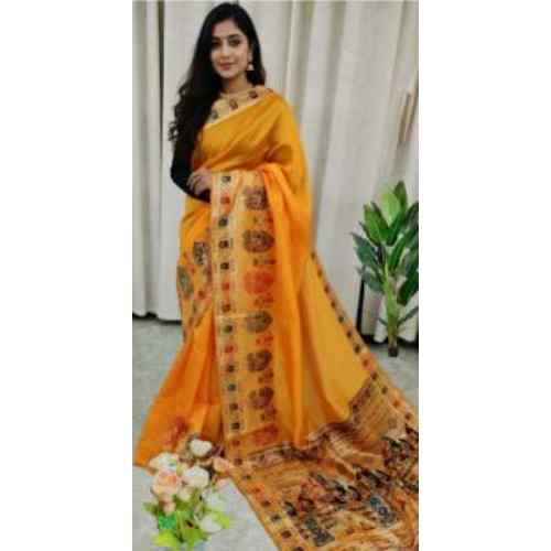 Mustard Yellow Floral Printed Saree