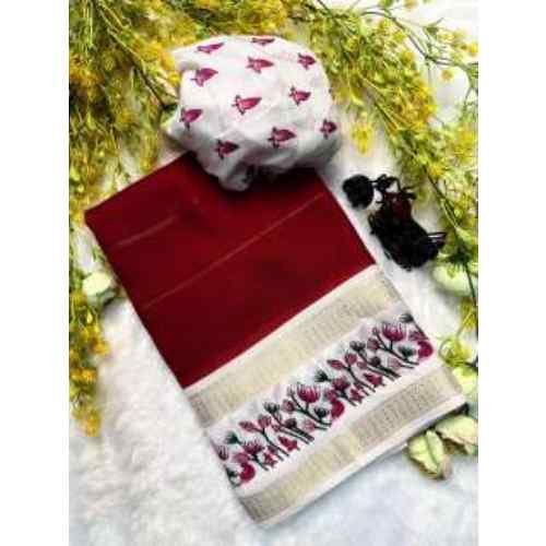 Crimson Red Floral Border Saree