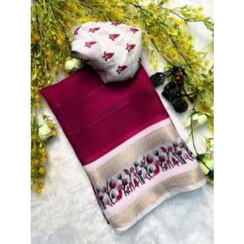 Rani Pink Floral Border Saree