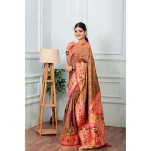 Peach Pink & Gold – Premium Lotus Paithani