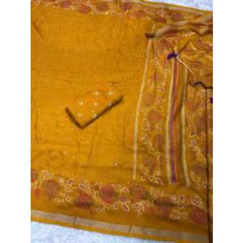 Kashmiri Zaal Elegance Mul Cotton Saree – Mustard Yellow