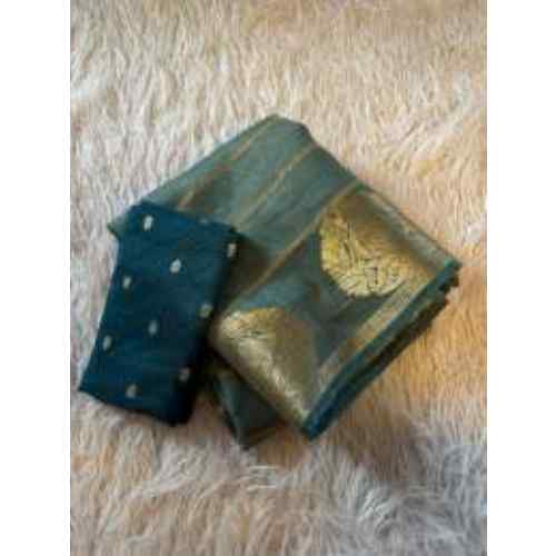 Teal Green & Gold Silk Saree