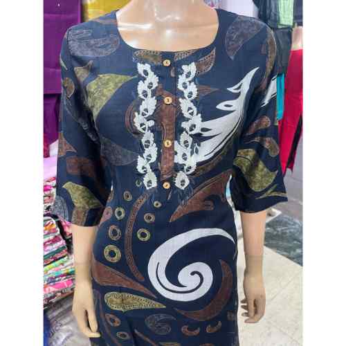 Royal Swirl Abstract Kurti Set – Navy Blue