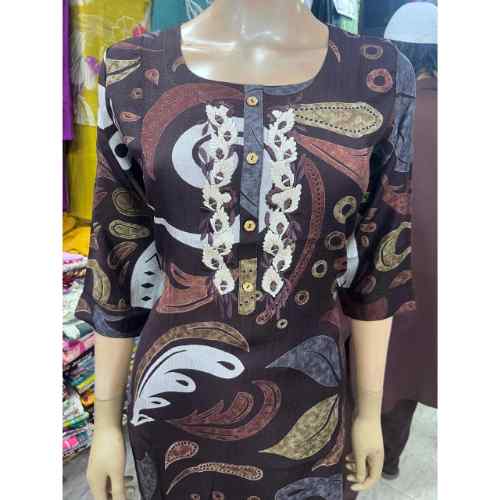 Royal Swirl Abstract Kurti Set – Brown