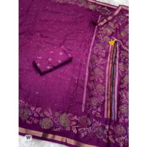 Kashmiri Zaal Elegance Mul Cotton Saree – Wine Purple