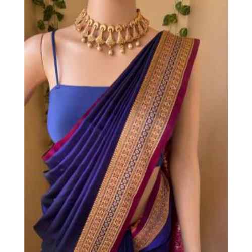 Indigo Blue & Wine Pink PURE SOFT BANARASI SILK SAREE