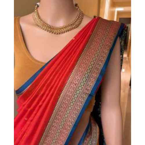 Vermilion Red & Mustard Gold PURE SOFT BANARASI SILK SAREE