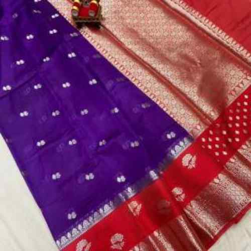 Royal Purple with Red Border BANARASI RAW MANGO DAYBAL SOFT SILK SAREE