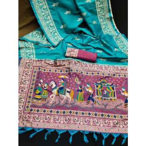 Teal Blue / Peacock Blue saree