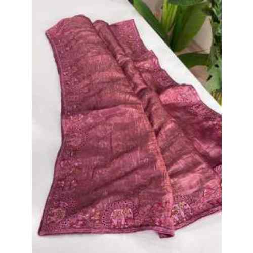 Wine Plum Embroidered Border Saree