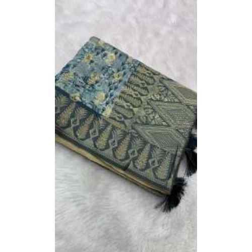 Grey Blue Heritage Pattern saree